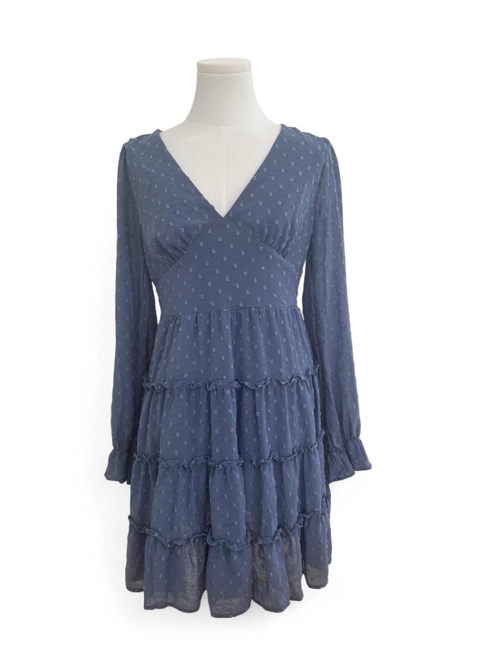 Altar'd State Blue Long-Sleeve Ruffled Polka dot Cottagecore Mini Dress - Medium